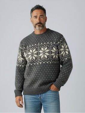 Woolrich Charcoal and Cream Fair Isle Crewneck Sweater Men’s
